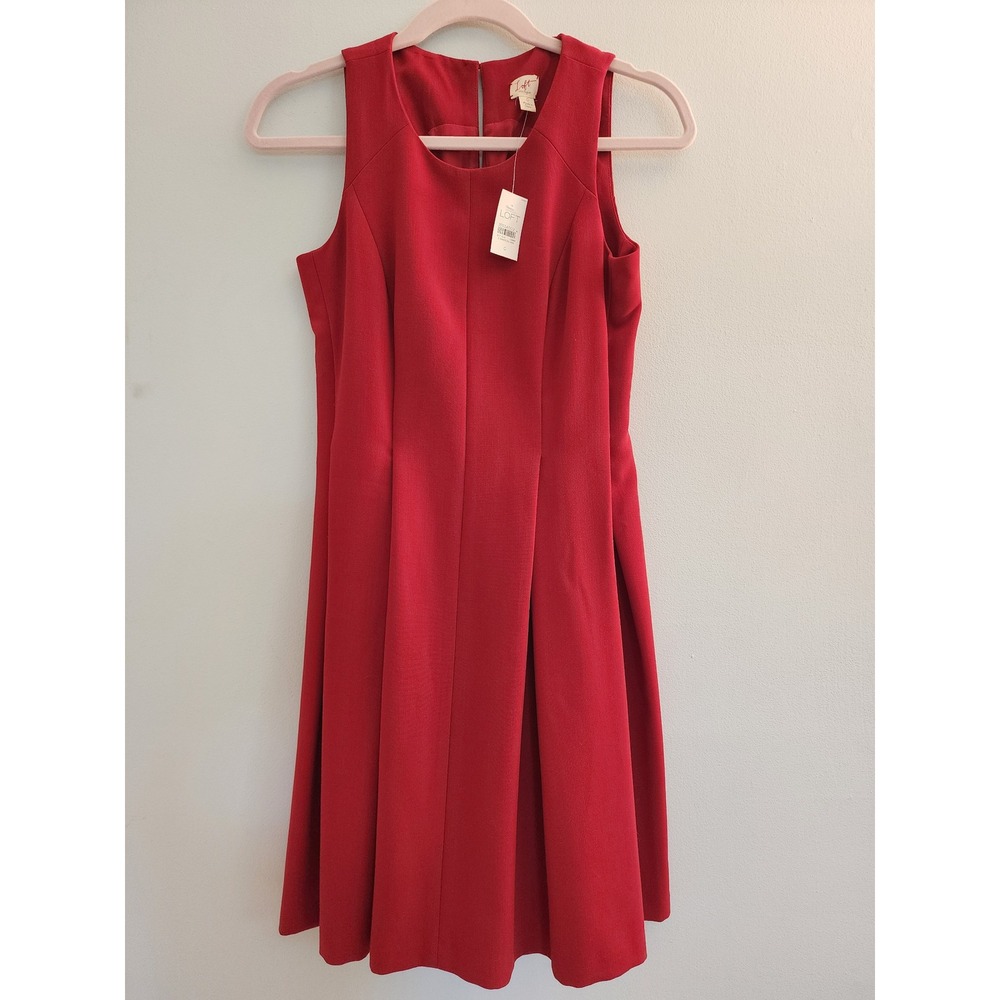 Loft Ann Taylor Red Sleeveless Fit and Flare Pleated Dress Size 0 NWT 15534002